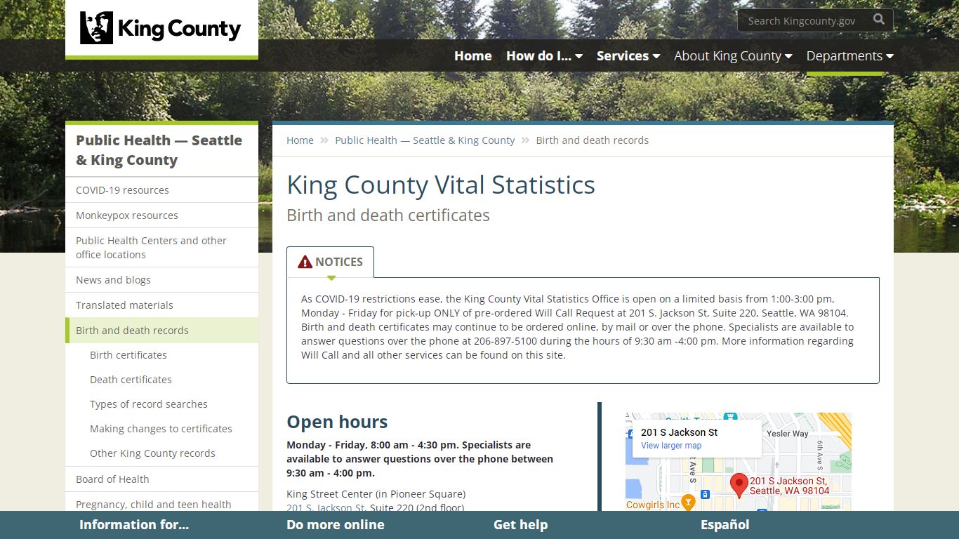 King County Vital Statistics - King County